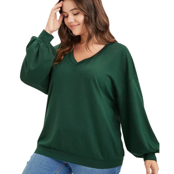 Bloomchic Green V Neck Drop Shoulder Shirt Size 12 NEW - Picture 1 of 6